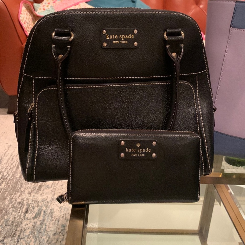 Black leather Kate spade purse with matching wallet